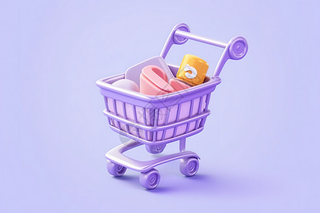 婴儿用品促销紫色购物车购物618插画