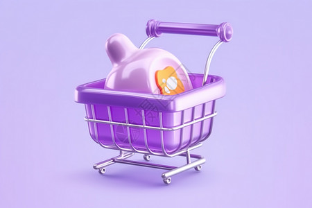周年店庆促销紫色购物车购物618插画