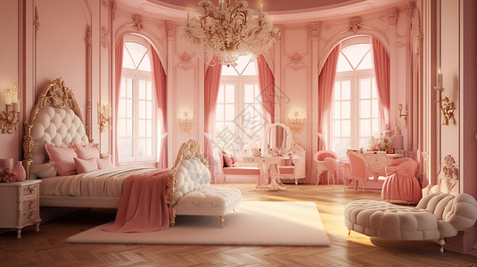 欧式卧室背景华丽的欧式房插画