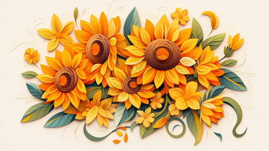 可爱的卡通黄色向日葵花朵图片