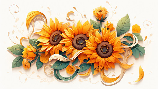 白色背景上可爱的小清新卡通太阳花背景图片