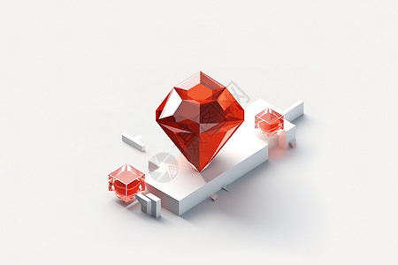 磨砂白色钻石图标红色磨砂玻璃透明的技术感插画