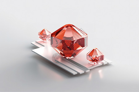 钻石图标红色磨砂玻璃透明的技术感图片