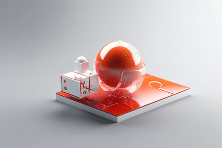 3D球体背景一个红色圆形球体形状科技图标插画