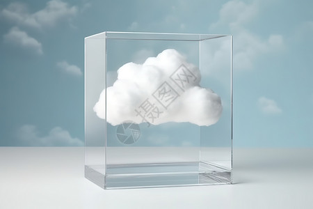 白云素材透明玻璃盒子里飘浮着一朵白云插画