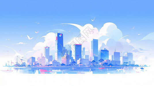 蓝色调现代卡通城市背景图片
