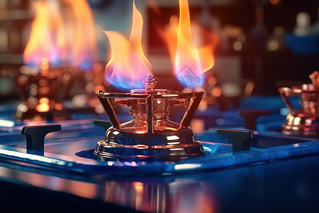 蓝色火厨房燃气灶天然气火焰插画