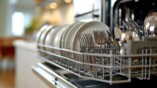 厨房碗碟餐具厨房的自动洗碗机消毒机插画