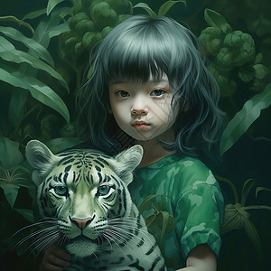 可爱的小女孩与小老虎图片