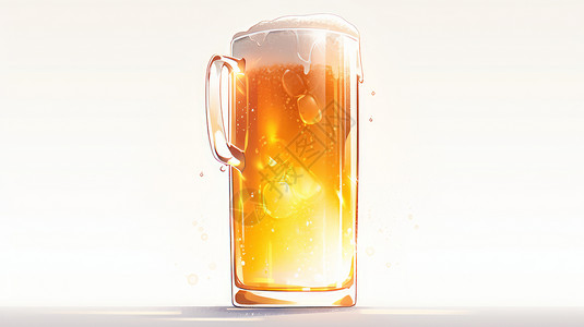 飞溅 啤酒装满啤酒的卡通玻璃杯插画