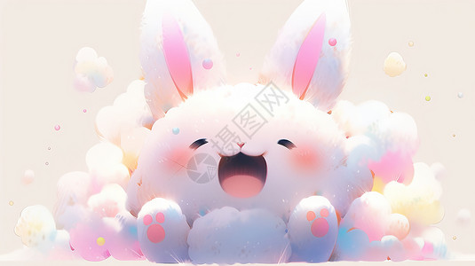 粉色兔子耳朵开心笑的卡通萌宠背景图片