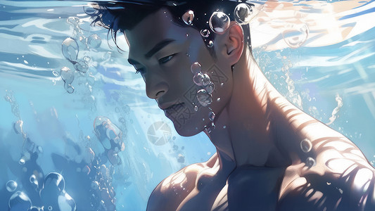 帅气的卡通男青年在潜水高清图片