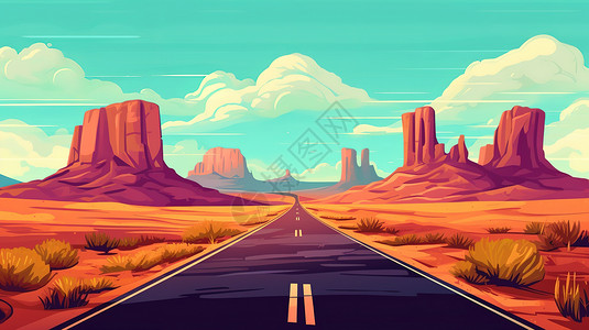长路漫漫简单的空旷的长路沙漠场景背景插画
