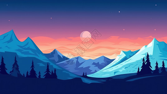 空旷雪山场景背景卡通风格背景图片
