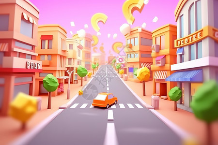 道路马路街道等距彩色街道道路3D插画