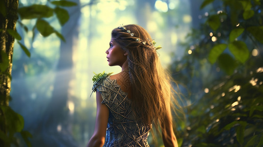 在森林里的精灵少女背景图片