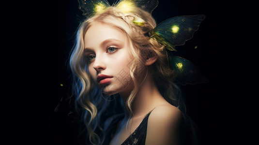 蝴蝶翅膀装饰的精灵少女图片