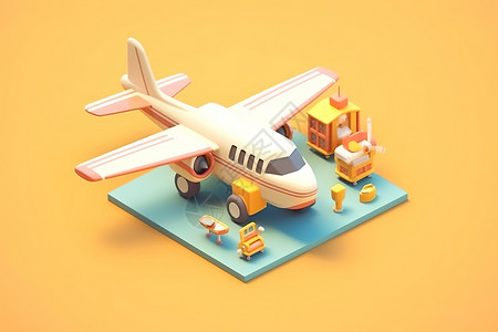 飞机模型与书籍3D飞机玩具模型插画