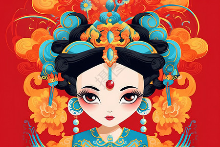 中国戏曲可爱风人物插图背景图片