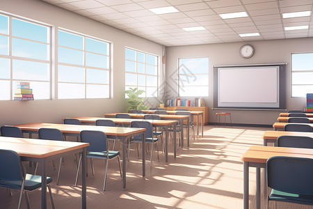 课室背景空荡荡的教室充足的自然光插画