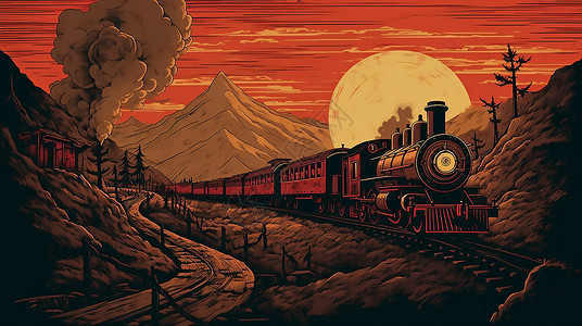 烟海报素材冒着烟的火车插画
