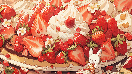 新鲜大草莓美味的草莓小清新卡通奶油蛋糕甜品插画