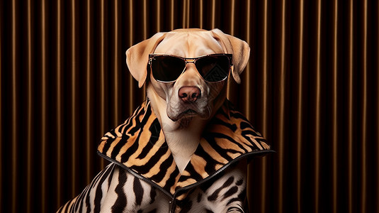 穿豹纹服装戴墨镜酷酷的狗图片