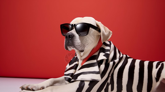 酷酷太阳眼镜穿斑马服趴在地上戴墨镜酷酷的狗插画