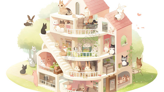 手绘动物之家背景图片