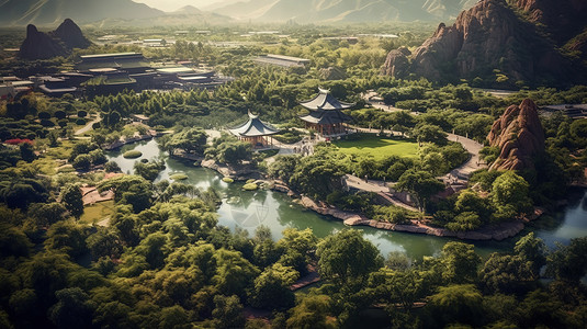 中式园林设计背景图片