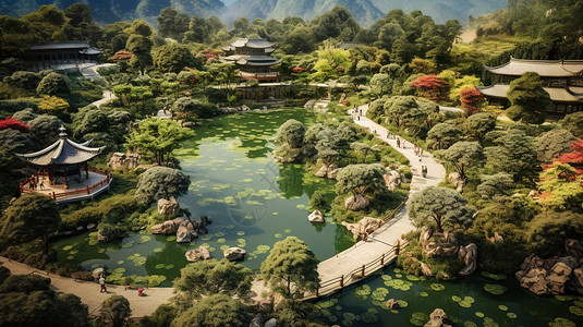 中式园林公园背景图片