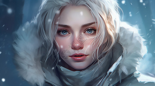 冬季雪中的女孩背景图片