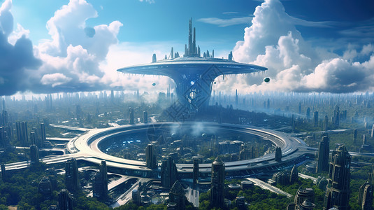 外星建筑空间站未来城市插画