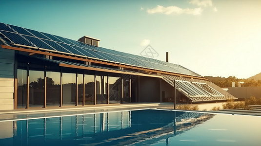 现代房子屋顶的太阳能发电板图片