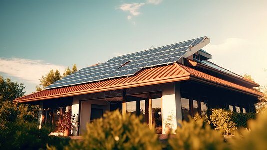 现代屋顶现代房子屋顶的太阳能发电板插画