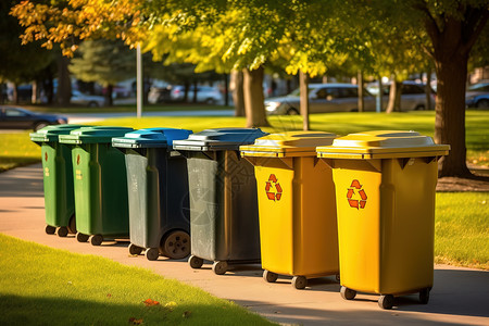 维护良好的城市回收垃圾桶高清图片