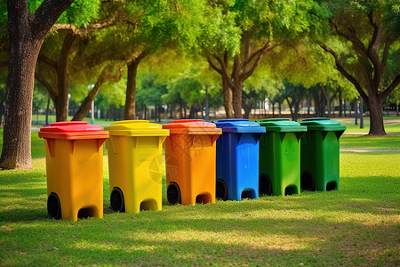 绿色木质收纳箱维护良好的城市公园回收垃圾桶插画
