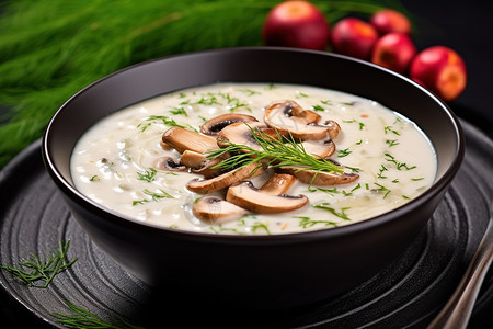 一碗解暑汤一碗美味的蘑菇菜式蘑菇汤插画