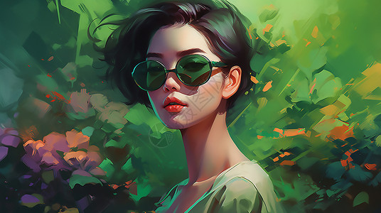灌木丛里戴着眼镜的女生背景图片