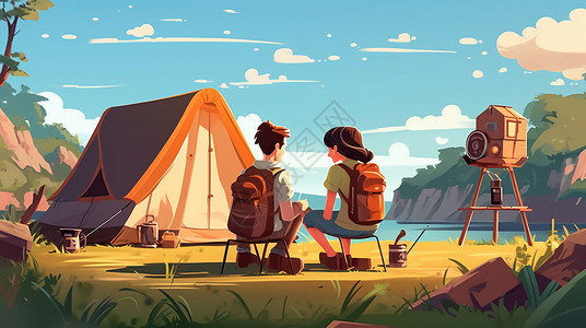夏令营野营帐篷插图背景图片