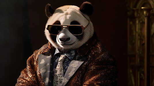 戴墨镜穿西装酷酷的大熊猫艺术照背景图片