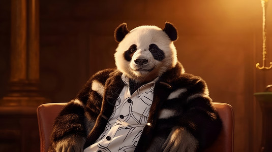 坐在沙发上的酷酷的大熊猫艺术照背景图片