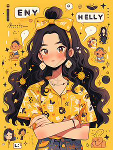 夏日酷饮海报黄色夏日活力多巴胺色彩酷女孩插画