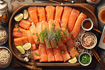精致料理美味精致的三文鱼寿司拼盘插画插画