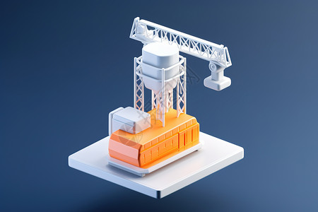 模型起重机3D工业建筑设备图标插画