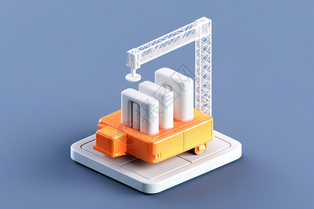 模型起重机3D立体工业建筑设备图标插画