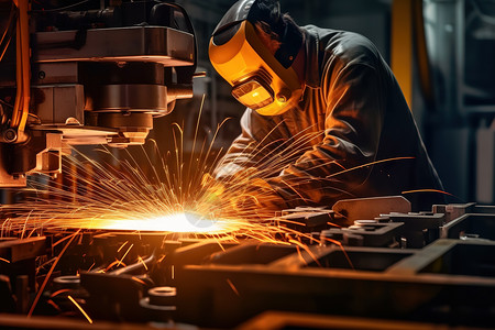 焊接工人电焊工人正在焊点钢铁插画