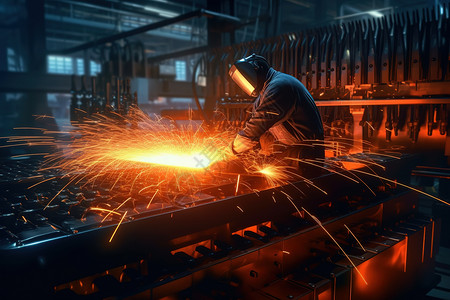 钢铁加工工人正在电焊工作插画