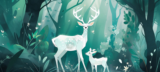 森林里的小鹿插画图片