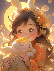 中秋节女孩抱着兔子背景图片